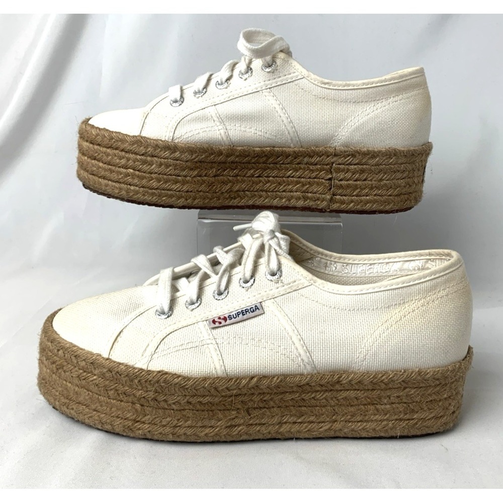 Superga Platform Espadrille Sneakers Womens Size 7.5 EU38 Ivory Cotton‎ S0099Z0